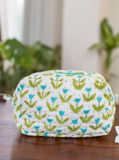 Tiny Tulip Block Print Cotton Travel Case