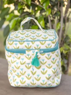 Tiny Tulip Block Printed Cotton Travel Vanity Case