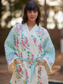 Tota Rani Block Printed Waffle Cotton Bath Robe