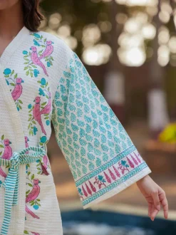 Tota Rani Block Printed Waffle Cotton Bath Robe