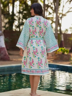 Tota Rani Block Printed Waffle Cotton Bath Robe