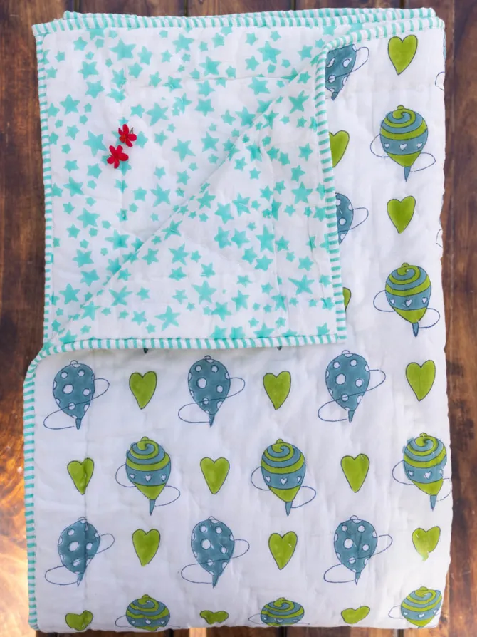 Toy Story Hand Block Printed Cotton Quilt for Infants