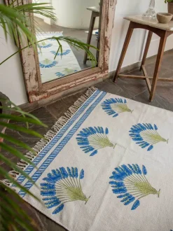 Travelers Palm Block Printed Cotton Dhurrie Rug