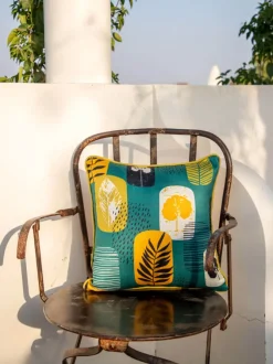 Turquoise Melody Cotton Cushion Cover - 16 Inch