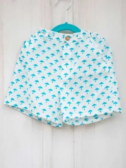 Turquoise Umbrella Organic Cotton Block Printed Shorts