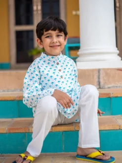 Turquoise Umbrella Organic Cotton Long Kurta