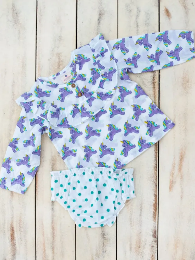 Unicorn Block Printed Cotton Bloomer Set