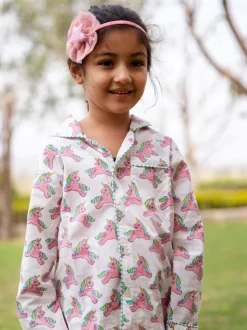 Unicorn Block Printed Cotton Top & Pyjama Set