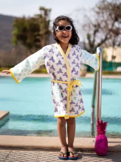 Unicorn Block Printed Waffle Cotton Bath Robe