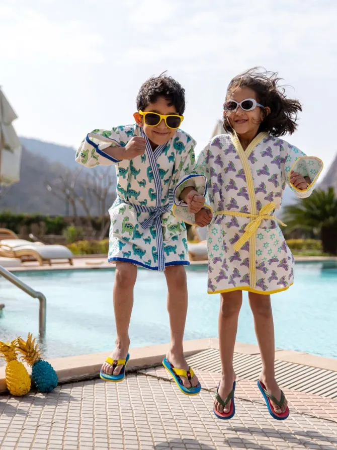 Unicorn Block Printed Waffle Cotton Bath Robe