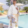Utsa Waffle Block Printed Cotton Bath Robe