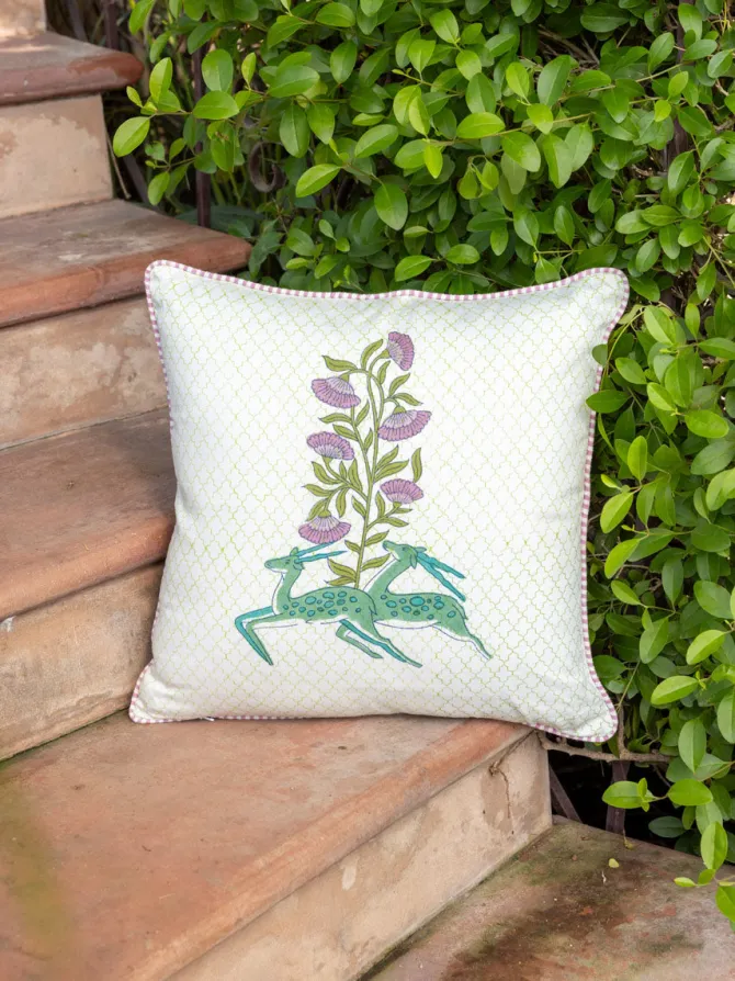 Vajra Hand Block Printed Cotton Cushion Cover - 16 Inch