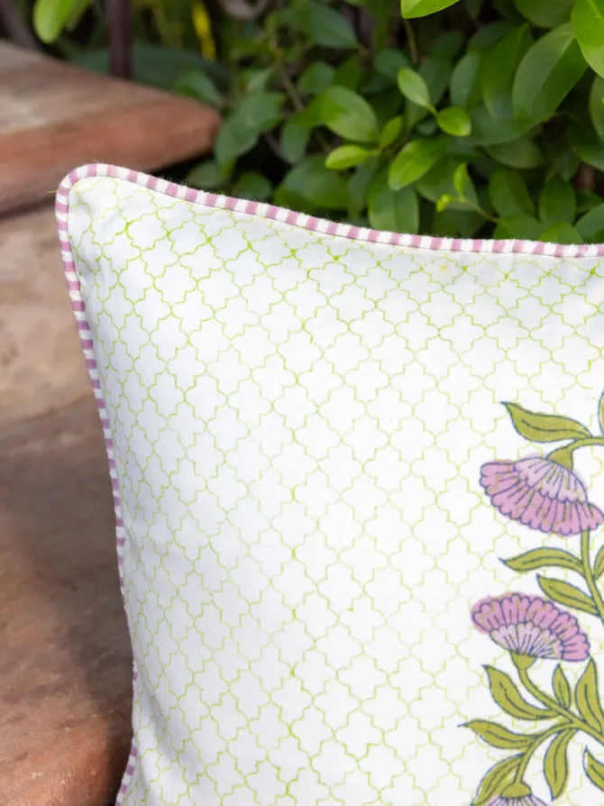 Vajra Hand Block Printed Cotton Cushion Cover - 16 Inch