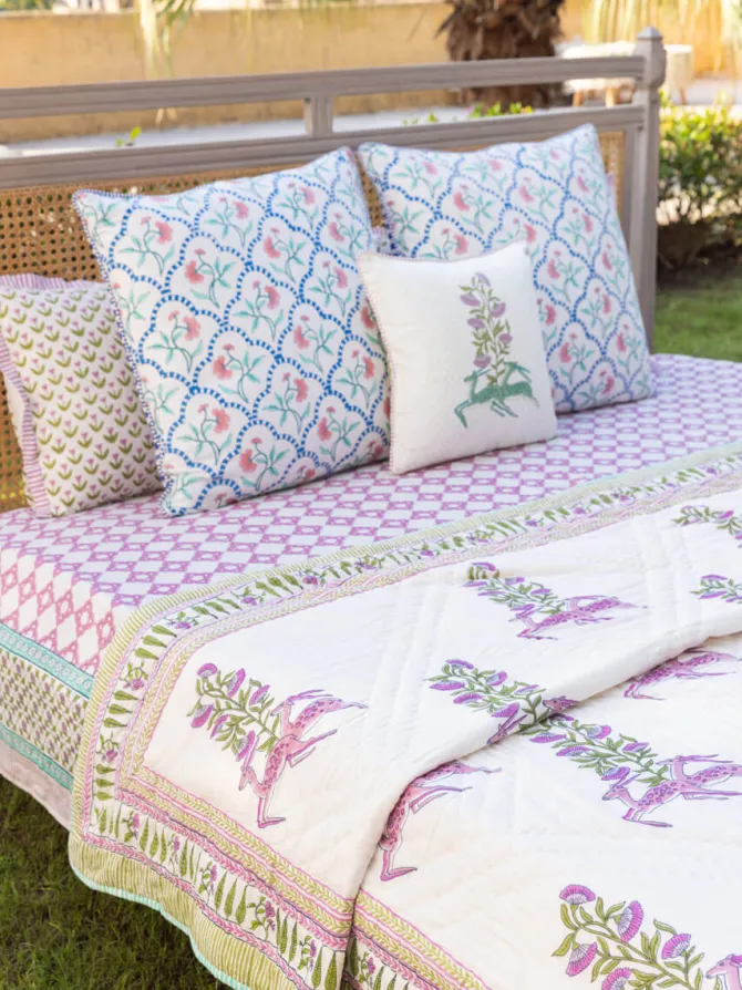 Vajra Hand Block Printed Cotton Cushion Cover - 16 Inch