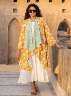 Valley of Flowers Block Printed Waterfall Reversible Shrug