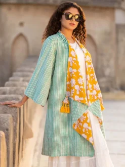 Valley of Flowers Block Printed Waterfall Reversible Shrug