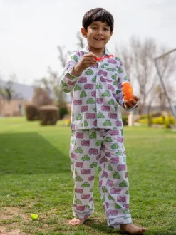 Vroom Vroom Block Printed Cotton Top & Pyjama Set