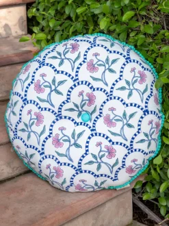 Vyom Block Printed Cotton Pinwheel Cushion With Filler - 16 Inch