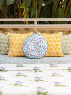 Vyom Block Printed Cotton Pinwheel Cushion With Filler - 16 Inch