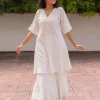 White Viscose Embroidered Kurta