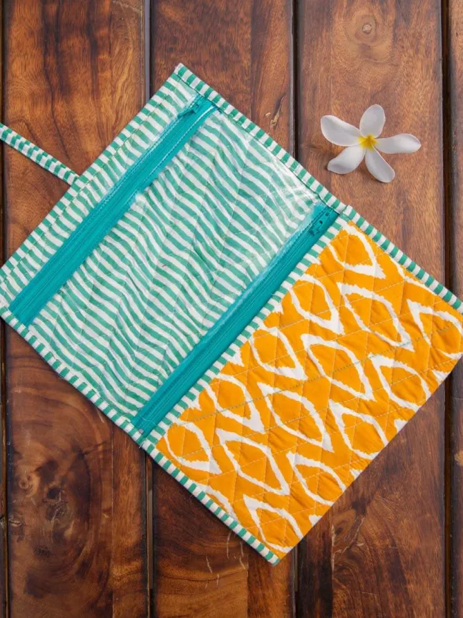 Yellow Ikat Foldable Jewellery Pouch
