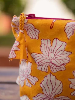 Yellow Peony Block Printed Cotton Travel Case
