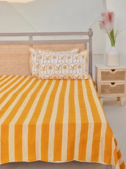 Yellow Stripes Cotton Bedsheet