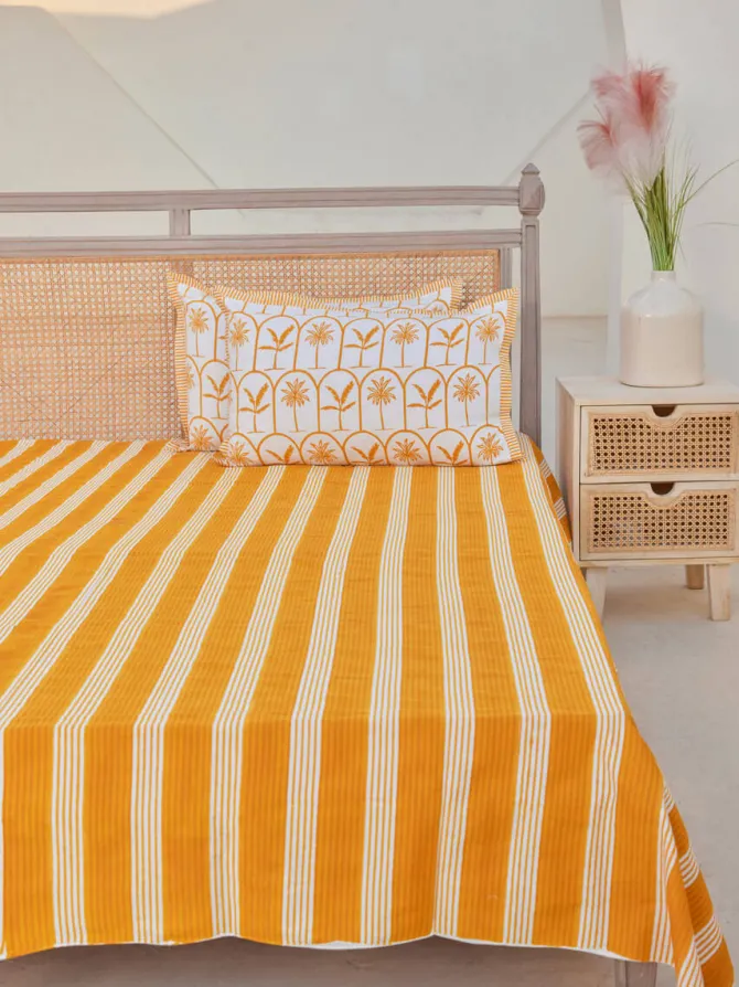 Yellow Stripes Cotton Bedsheet