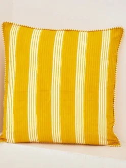 Yellow Stripes Cotton Cushion Cover - 20 Inch