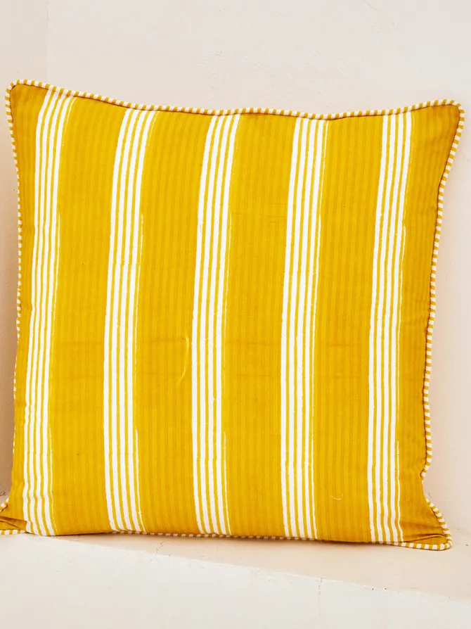 Yellow Stripes Cotton Cushion Cover - 20 Inch