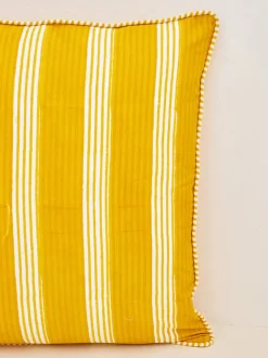 Yellow Stripes Cotton Cushion Cover - 20 Inch
