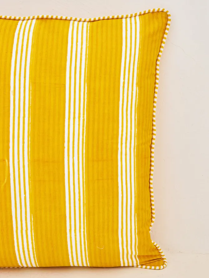 Yellow Stripes Cotton Cushion Cover - 20 Inch