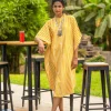 Yellow Stripes Kaftan Cotton Shirt Dress