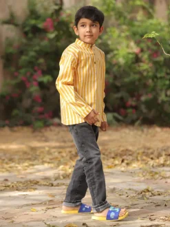 Yellow Stripes Organic Cotton Block Printed Kurta