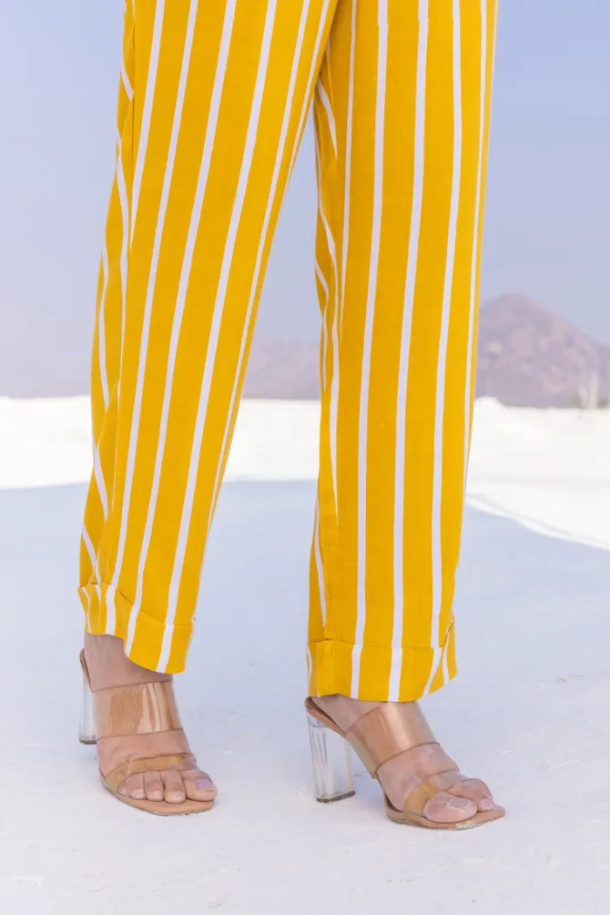 Yellow Stripes Slub Folded Trousers