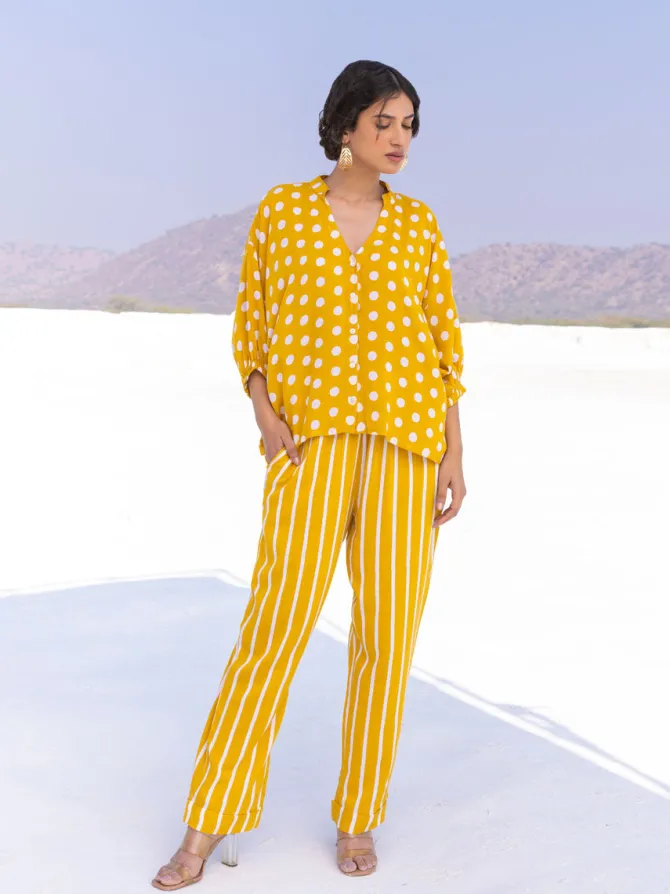 Yellow Stripes Slub Folded Trousers