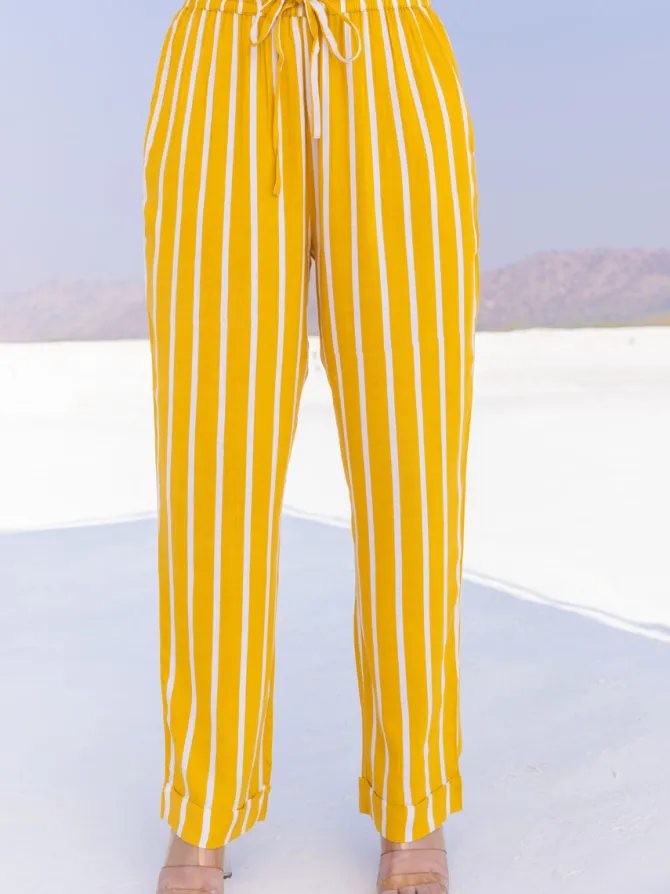 Yellow Stripes Slub Folded Trousers