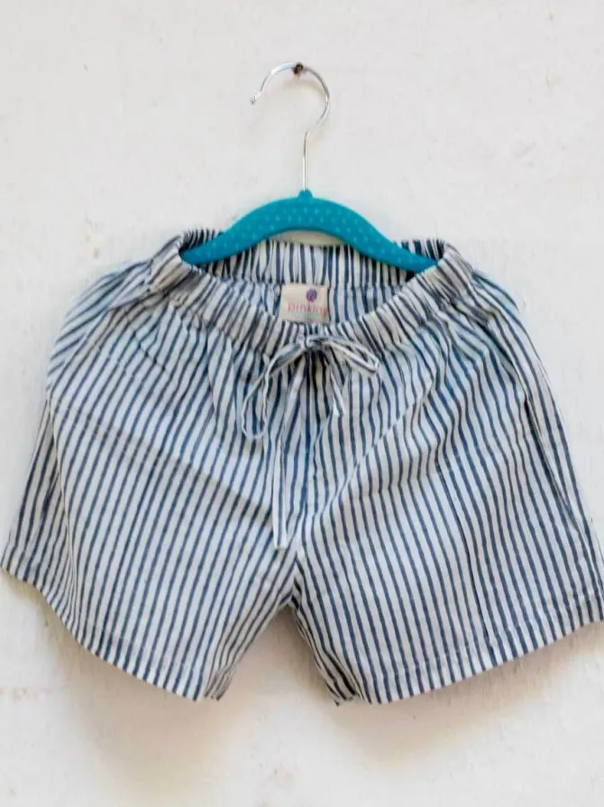 Zebra Lines Grey Organic Cotton Block Printed Shorts