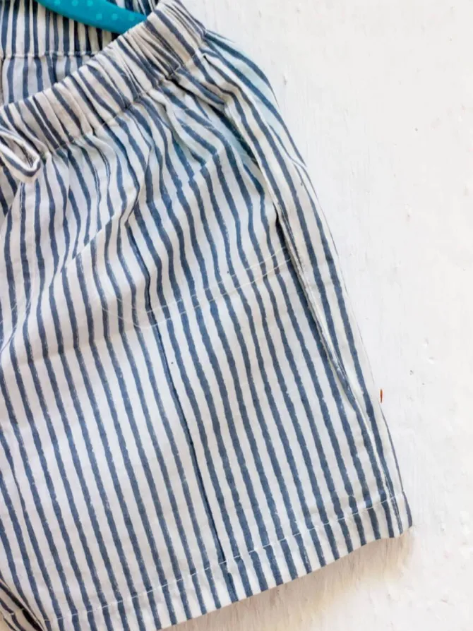 Zebra Lines Grey Organic Cotton Block Printed Shorts
