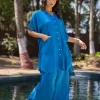 Zephyr Solid Blue Kaftan Shirt Dress