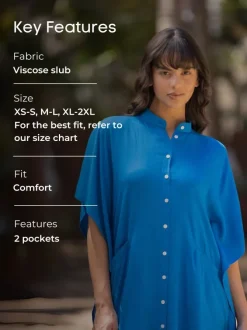 Zephyr Solid Blue Kaftan Shirt Dress