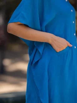 Zephyr Solid Blue Kaftan Shirt Dress
