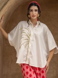 Zoe Sequined Cotton Poncho Shirt